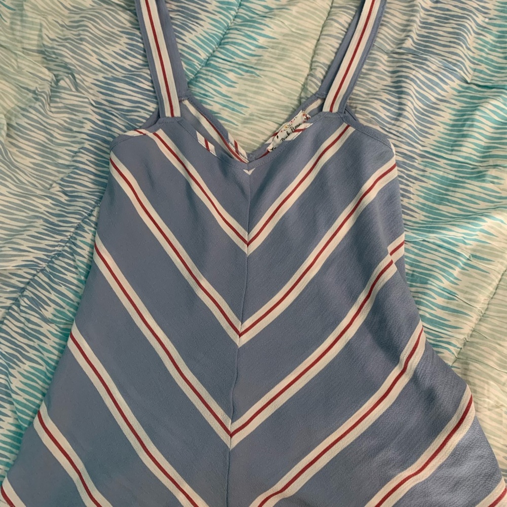 Blue tank with white and red stripes. From Tjmaxx.
